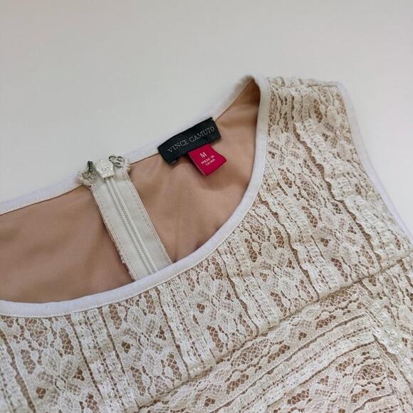 Vince Camuto Fit & Flare Dress Womens Medium Ivory Lace Sleeveless Knee Length - Picture 4 of 15